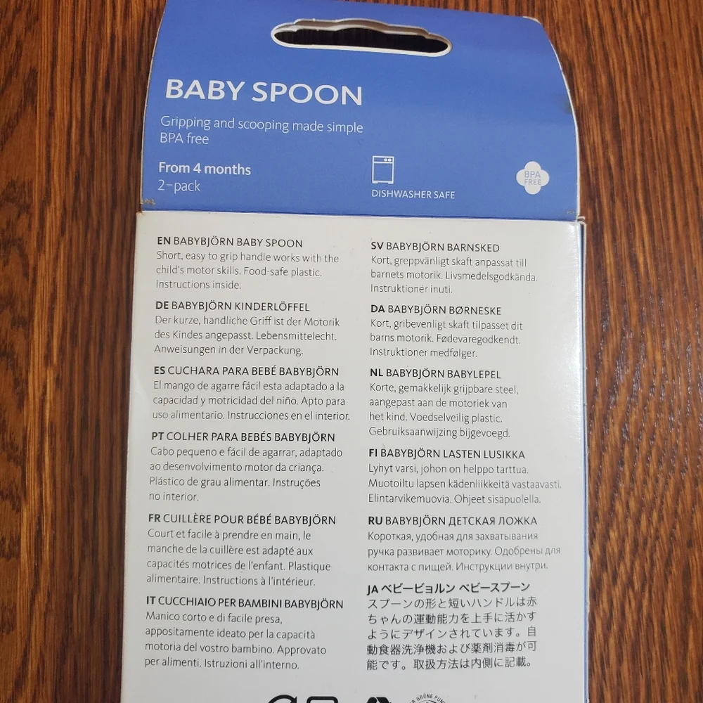 BabyBjorn Baby Spoon Blue Feeding Eating Infant 4 Months Dishwasher Safe New
